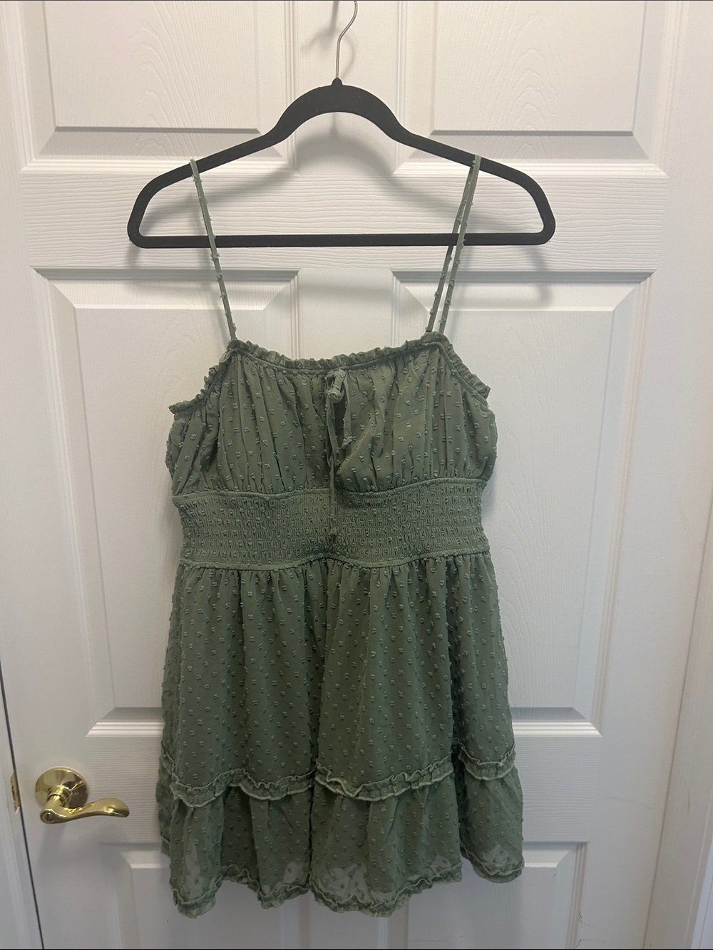 Olive Green Spaghetti Strap Summer Dress
